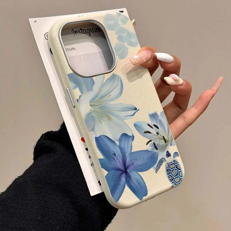 Xiaomi Redmi Note 13 - エレガントな青いユリ柄のファッションスマホケース Redmi 11 12 13 14